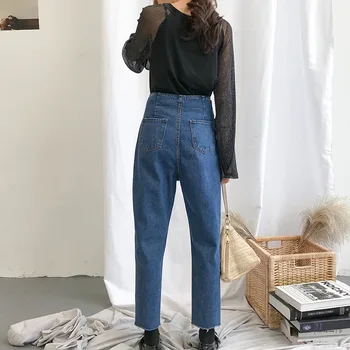 Moterų Aukšto Juosmens Džinsai 2019 M. Vasarą, Rudenį Streetwear Madinga Atsitiktinis Palaidų Susinervinęs Diržo Siuvinėjimo Haremas Pants Džinsai