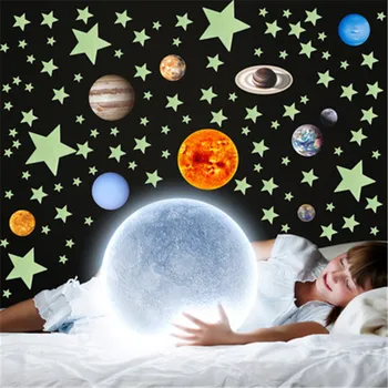 Šviesos Saulės Sistemos Siena Lipdukas Vaikams, Kūdikių Miegamasis Švyti Tamsoje Žvaigždžių Taškų Planetos Liuminescencinės Lipdukas Lubų Namų Dekoro