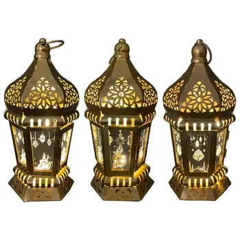 1Set Geležies Ramadanas Dekoratyvinės Šviesos Kabinti Candle Lantern Namų Kambario Dovanos E15B