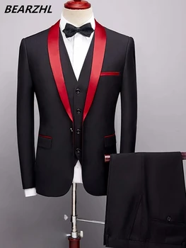 Vestuvių kostiumai vyrams kostiumu aukštos kokybės oficialią dėvėti juodas 3 dalių kostiumą 2020 m.