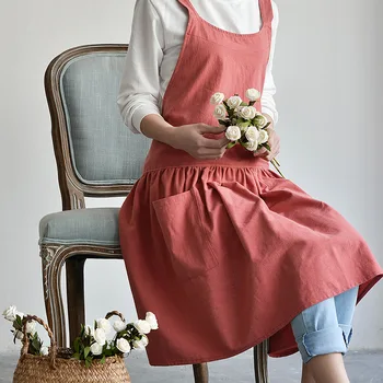 82x78cm mados korėjos stiliaus namų moterų medvilnės, lino virtuvės valgių prijuostė gėlių kambarys, kavinė suaugusiųjų darbo suknelė