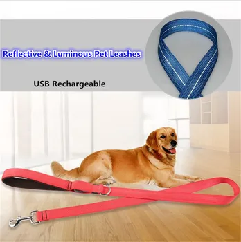 LED Šviesos šuns pavadėlio atspindintis pet pavadėlio nailono švyti šuo traukos virvė, už vidutinių didelių šunų USB Rechargebale B48