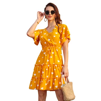 Mados 2020 m. Naujas Stiliaus Naujus Produktus Šifono Floral-Print Holiday Beach One-piece Suknelė Vasarą Nešioti