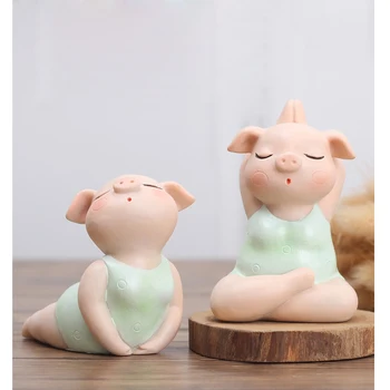 NAUJŲ Kūrybinių Gyvūnų Jogos kiaulių mielas miniatiūrinės Statulėlės dervos Amatų teraryum pasakų sodo miniatiūros Mini namų dekoro priedai