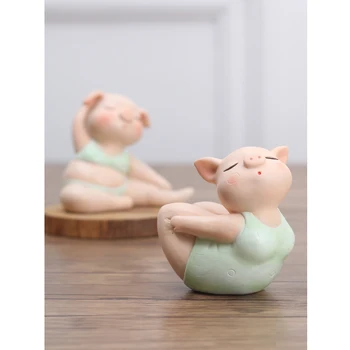 NAUJŲ Kūrybinių Gyvūnų Jogos kiaulių mielas miniatiūrinės Statulėlės dervos Amatų teraryum pasakų sodo miniatiūros Mini namų dekoro priedai
