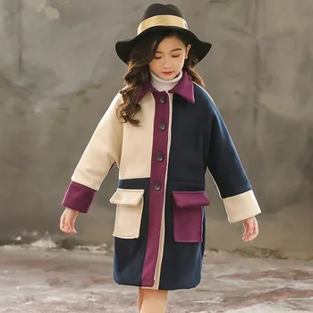 Dollplus Paauglių Mergaičių Paltai Pavasario Žiemos Vilnonių Viršutiniai drabužiai Mergaitėms Kratinys Ilgai vaikiška Striukė Mergaitėms Vilnos Kailis Vaikų Drabužiai