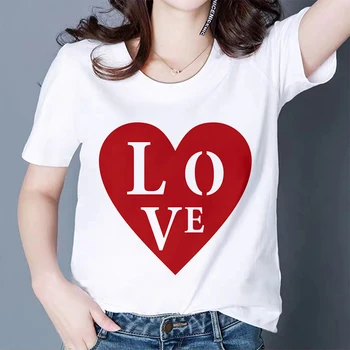 Laiškas Trumpas rankovėmis Viršūnes Marškinėliai Atsitiktinis Gatvės Dėvi baltus Marškinėlius Vasaros Moterų Mados Meilės Spausdinimo T-shirt Harajuku
