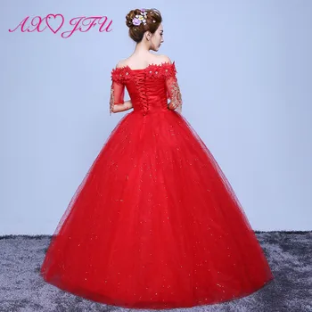AXJFU prabangių gėlių nėrinių raudona vestuvinė suknelė princesė šalis valtis kaklo duobute kristalų pusė rankovės gėlių balta vestuvinė suknelė