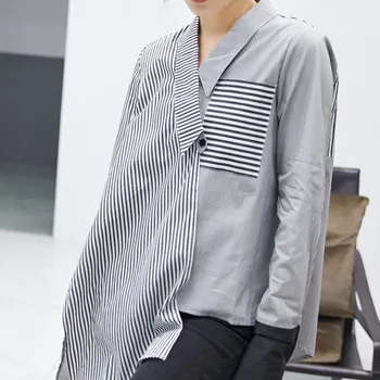 Palaidinė Prašmatnus Dryžuotas Marškinėliai Moteriška Pavasario Retro Honkongo Stiliaus Dizaino Prasme Nišą Nereguliarus Kontrasto Spalvų Siūlėmis ilgomis rankovėmis