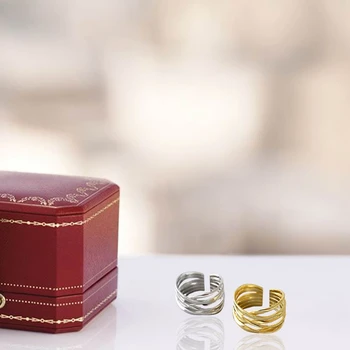 INS Stiliaus Bangų Modelį Moterų Žiedas Minimalistinio Atidaryti Aukso Spalvos Nekilnojamojo 925 Sterlingas Sidabro Daugiasluoksnės Papuošalai Gimtadienis