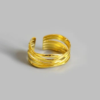INS Stiliaus Bangų Modelį Moterų Žiedas Minimalistinio Atidaryti Aukso Spalvos Nekilnojamojo 925 Sterlingas Sidabro Daugiasluoksnės Papuošalai Gimtadienis