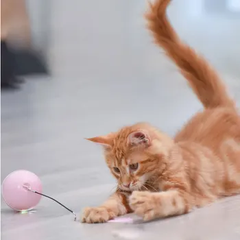 Smart Interaktyvi Katė Žaislas spalvotu LED Savaime Sukasi Kamuolys Su Katžolių Bell Ir Plunksnų Žaislai USB Įkrovimo Cat Kitten Ball Žaislas