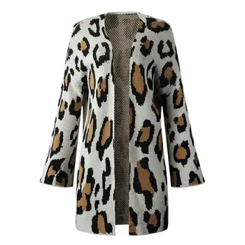 Leopard Ilgi Paltai Megzti Megztinis Rudenį, Žiemą Šiltas, Minkštas Mados Moteris, Mergina Outwear Visą Rankovės Storio Drabužius Naujas 2021
