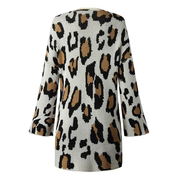 Leopard Ilgi Paltai Megzti Megztinis Rudenį, Žiemą Šiltas, Minkštas Mados Moteris, Mergina Outwear Visą Rankovės Storio Drabužius Naujas 2021