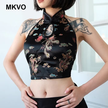 Kinų Stiliaus Kaklo Kabo Backless Seksualus Rankovių Dirželis Dragon Modelis Stora Moterų Bako Viršuje Camis Viršūnes Apkarpyta Vasara 2020 M.