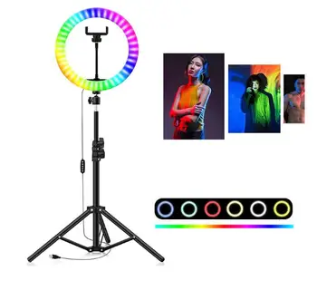 Selens 26cm LED Žiedo Lempos RGB Selfie Šviesos Žiedas su Trikoju Telefono Stovas Fotografijos Ringlight už Tiktok 