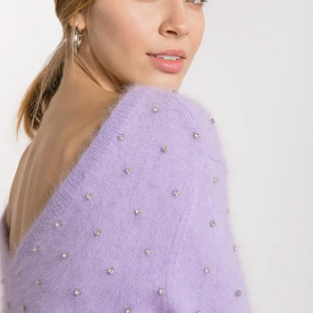 Prabangus Diamond Moheros Megztiniai Moterims 2020 M., Minkštas Fuzzy Megzti Megztinis Moterų Megztinis, Vintage Moterų Jersey Megzti