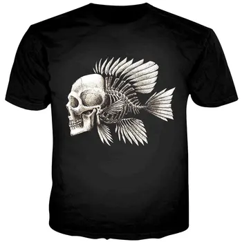 Naujas Dizainas Vasaros Tshirts Mens Kaukolė Žuvų Spausdinti Juokinga T-shirt Fishbone Spausdinti Vyrų Harajuku Streetwear Viršūnes 3D Tees