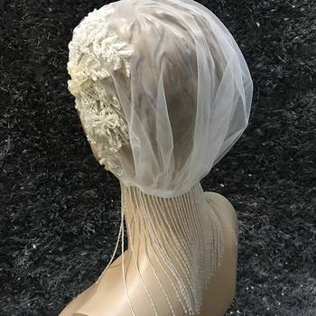 Crystal Zawalcowany Vestuvių Šydas, Prabangus Trumpą Dramblio kaulo Nuotakos Šydu 3D Gėlės Vestuvių Skrybėlę Vestuvių Priedai