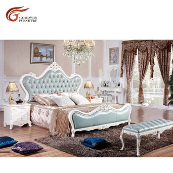 Europos stiliaus mėlynos spalvos natūralios odos lova miegamajame ir odos king size lova WA580