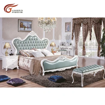 Europos stiliaus mėlynos spalvos natūralios odos lova miegamajame ir odos king size lova WA580