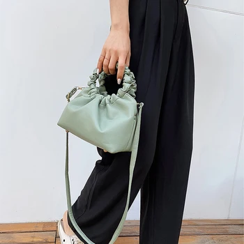 Temperamentas plisuotos žiedas rankinėje paprasta vientisa spalva moterys maišelį advanced prasme atskirų pečių krepšiai korėjos versija mažas maišelis