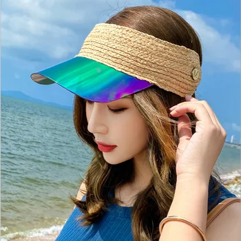 2020 Naujas Mados Vasaros Lafite Šiaudų Tuščias Viršų Skrybėlės Moterų Paplūdimio Atostogų Kepurės Moterų Saulės Skydelis Skrybėlę Lauko Anti-UV Saulės Skrybėlę