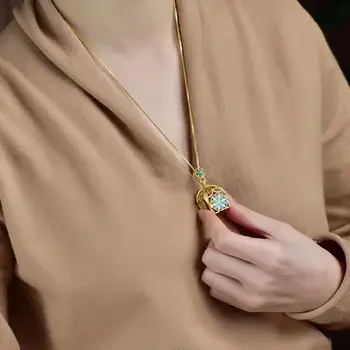 Nauja sidabro inkrustacijos kubinių zirconia karoliai pakabukas Kinijos retro stiliaus unikalus senovės aukso meistriškumo moterų prekės papuošalai