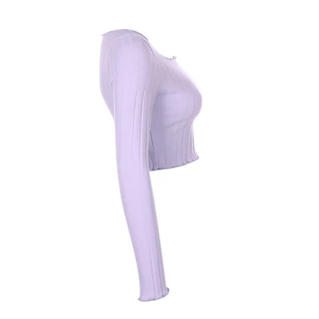 Moterų Long Sleeve Ruched Pasėlių Viršuje Ponios Mados Megztinis Rudenį Megzti Long Sleeve T-Shirts Apkarpyti Viršūnes Streetwear Tee Viršūnės