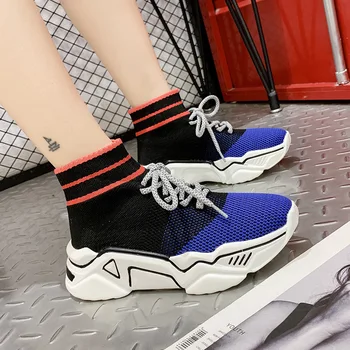 Atsitiktinis Baltos Kojinės Batai Moterims Platforma Sneaker Aukšto Viršų Mados Prekės ženklo zapatos de mujer Ponios footware Storio Apačioje Tėtis Sportbačiai