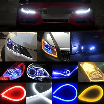 Lanksti 2vnt 45CM/60CM Automobilių Soft Tube LED Juostelės Šviesos DRL Dieniniai Žibintai Lempa Balta/Geltona/Raudona/Mėlyna Posūkio Signalo Lemputė