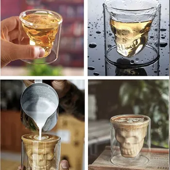 Dvisluoksnį Stiklo Taurės Permatomos Kaukolės Galvą Kavos Puodelius Vandens Butelis Kokteilis Tequila Vyno Puodelis Namų Drinkware Akiniai