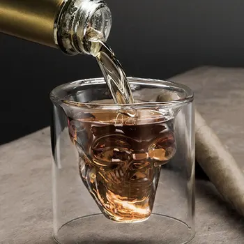Dvisluoksnį Stiklo Taurės Permatomos Kaukolės Galvą Kavos Puodelius Vandens Butelis Kokteilis Tequila Vyno Puodelis Namų Drinkware Akiniai