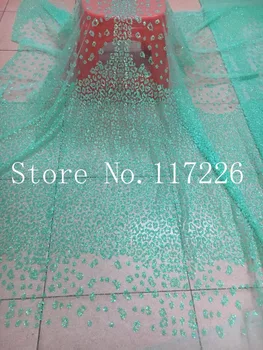 Viršų pardavimo JRB-42025 prancūzijos ju siuvinėtų nėrinių audinio šalis, suknelė mėtų žalios spalvos, su klijuojami blizgučiai