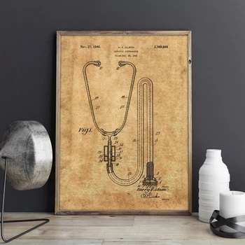 Stetoskopas Patentų Sienos Meno Medicinos Plakatų Spausdinimo Gydytojai Biuro Dekoras Derliaus Planą, Drobė, Tapyba Dovana Sienų Papuošimai