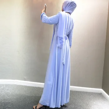 Wepbel Šifono Musulmonų Abaja Vasaros Musulmonų Suknelė Moterų Nėriniai-up Long Sleeve Aukšto Liemens Apdaras Marocain Kaftan Islamo Apranga