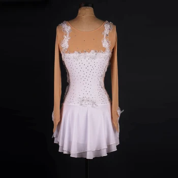 Naujos Ledo Čiuožimo Šokių Konkursas Moteriška Suknelė Elegantiškas ilgomis Rankovėmis Balti China Kristalų Suknelė Sportinių Šokių Kostiumai DQL3316