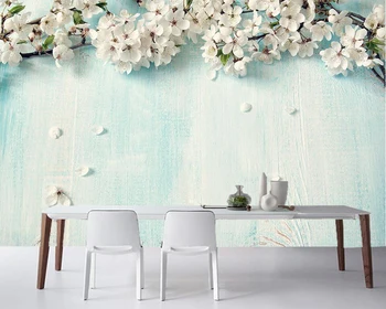3d fresh blue medienos cherry blossom tapetai papel de parede,gyvenamasis kambarys su sofa-lova, TV foną, virtuvės sienų tapetai kavinė