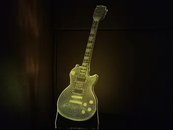 Gitara 3d Naktį, Šviesos, Muzikos Instrumentai Stalo Lempa 7 Spalvų 3D LED USB 3D Naktiniai staleliai, Lempa Namų Miegamojo Puošimas Vaikams Žaislas Dovana