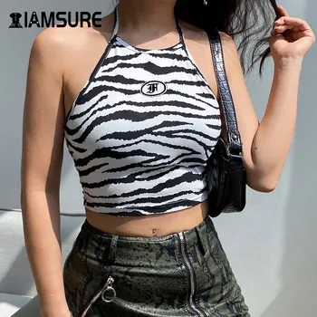 IAMSURE Zebra Modelis Apynasrio Apkarpyti Viršūnes Moterų Sexy Backless Šalies Clubwear Moterų tankų 2020 Metų Vasaros Laisvalaikio Apranga