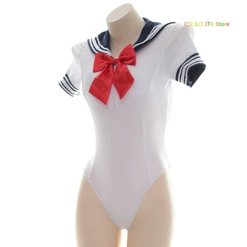 Moterų Japonų Stiliaus Seksualus JK Vienodas Sukumizu Moksleivių maudymosi kostiumėlį Nustatyti Sailor Kostiumas Jumpsuits Mielas Bowknot Sleepwear