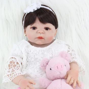 55cm Full Body Silikono Reborn Baby Lėlės Žaislas 22inch Naujagimių Princesė Babie Gyva Lėlė su Kiaulių Žaislas Cute Girl Brinquedos Bonecas