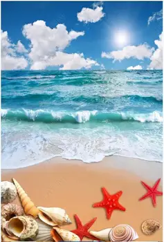 Custom Nuotrauką lipnios Grindys, tapetai Sienos Lipdukas Paplūdimys, jūros kriauklių žvaigždė 3D grindų dažymas sienos dokumentų namų dekoro