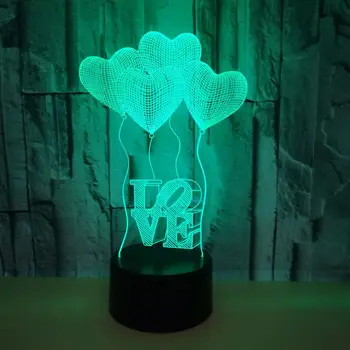 Valentino dienos dovana draugei, 7 Spalvų Kaita, 3D Hologramos Meilė Širdies Lempa USB Akrilo Žibintai jubiliejų žmona pateikti