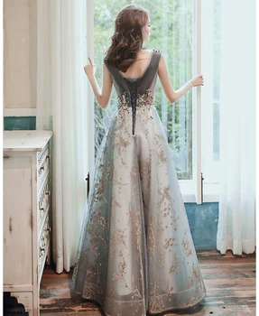 Vakaro Suknelės Ilgai 2021 Elegantiškas O-kaklo Tiulio Aplikacijos Oficialią Suknelės be Rankovių-line Rūbeliai de soirée