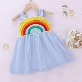 Vasaros Vaikų Drabužių Rainbow Modelis Be Rankovių Suknelės Mergaitėms Grynos Spalvos Medvilnės Diržas Princesė Dress Korėjos Mados Drabužiai