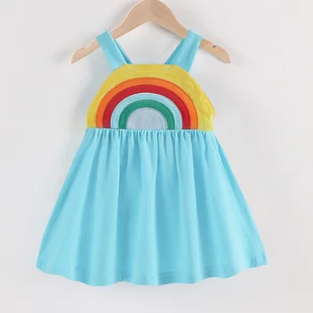 Vasaros Vaikų Drabužių Rainbow Modelis Be Rankovių Suknelės Mergaitėms Grynos Spalvos Medvilnės Diržas Princesė Dress Korėjos Mados Drabužiai