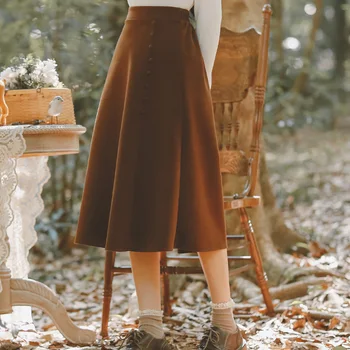 2020 KARŠTO Rudens žiemos Sijonas Moterims Derliaus Aukšto juosmens-line Medvilnės sijonas Retro moterų sijonai Aukštos kokybės