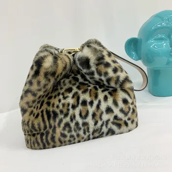 Rudenį ir žiemą naujo stiliaus imitacija vilnos krepšys aikštėje ritė maišelį leopard 
