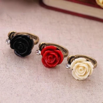 Naujas Mados bižuterijos didmeninė rožės žiedas gėlė, žiedas, skirtas Moterims, juodos spalvos žiedas